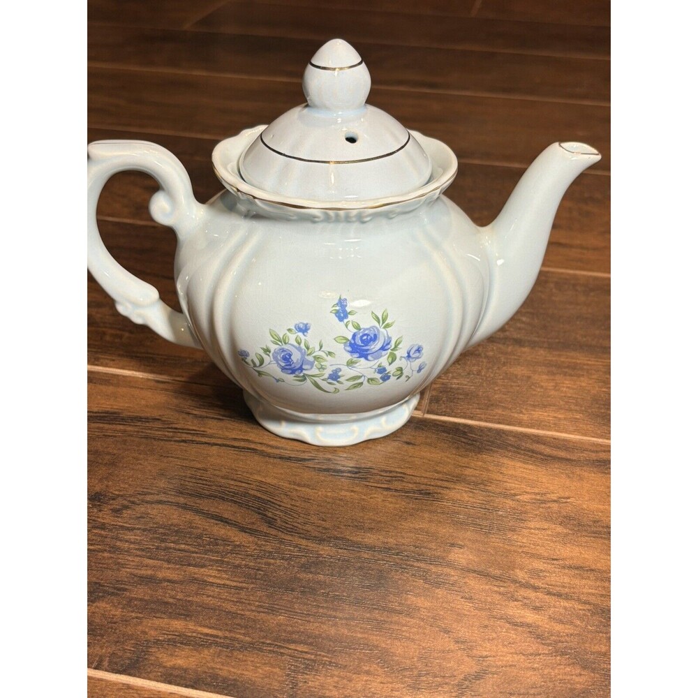 Fred Roberts and Company Made in Japan Teapot Pale Blue with Blue Roses Vintage
